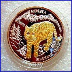 LIBERIA 2004 $10 RUSSIA SIBERIAN TIGER SILVER PROOF GOLD Pl COIN 2 x DIAMONDS