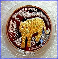 LIBERIA 2004 $10 RUSSIA SIBERIAN TIGER SILVER PROOF GOLD Pl COIN 2 x DIAMONDS