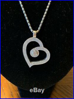 Ladies Roberto Coin Cento Collection 18K White Gold Italy Heart Diamond Necklace