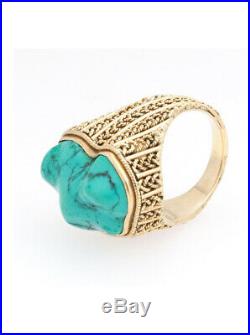 Large Signed Lovely Estate 14k Gold & Turquoise Roberto Coin Style Ring Sz 10.5