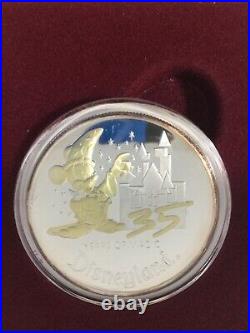 Limited Edition Disney 1 Oz Silver 24K Gold Coin, 35 years of Magic, 1955-1990