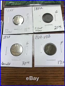 Lot 30 US Coin Collection Silver Gold Flying Cent 2-Cent 3-Cent 1909-VDB Medals