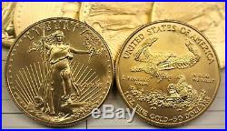 Lot of 10 American Gold Eagles 1 oz coins, collectible dates mostly 2004