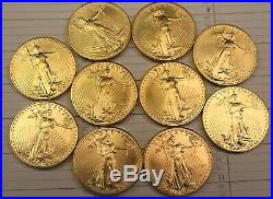 Lot of 10 American Gold Eagles 1 oz coins, random collectible dates 1993-2011