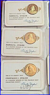 Lot of 30 1971 to 2000 Franklin Mint Charter Member Coins/24K Gold over Sterling