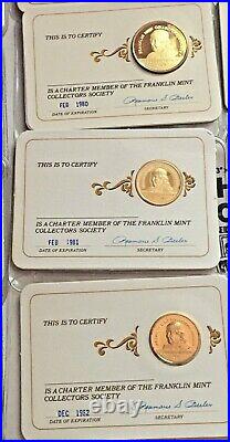 Lot of 30 1971 to 2000 Franklin Mint Charter Member Coins/24K Gold over Sterling