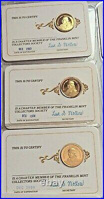 Lot of 30 1971 to 2000 Franklin Mint Charter Member Coins/24K Gold over Sterling