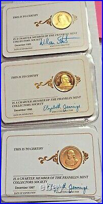 Lot of 30 1971 to 2000 Franklin Mint Charter Member Coins/24K Gold over Sterling