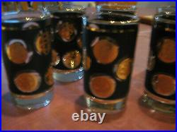 Lot of 8 Vintage 1960s Libbey Glasses Gold Coin Cocktail MCM Mid Century Glass