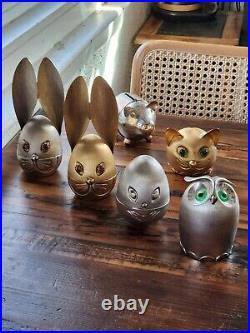 Lot of Six (6) Vintage Napier Metal Coin Banks Brushed Metal Silver Gold Eyes