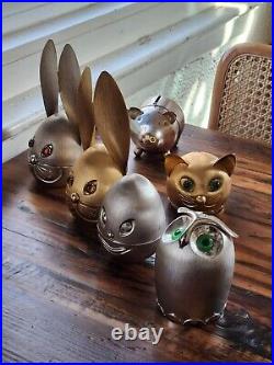 Lot of Six (6) Vintage Napier Metal Coin Banks Brushed Metal Silver Gold Eyes