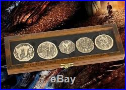 Lotr Hobbit Smaug 5 Gold Coin Prop Replica Set Dragon Treasure + Collectors Case