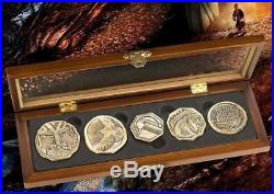 Lotr Hobbit Smaug 5 Gold Coin Prop Replica Set Dragon Treasure + Collectors Case