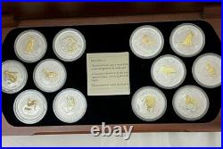 Lunar Silver Coin Series 1. 12 Year Collection 24ct Gold Gilded Edition. RARE
