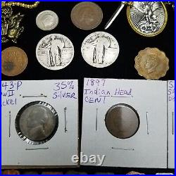 Mega Junk Drawer Lot Coins. 999 Fine Gold Bar Pocket Watch Pins Knives-C Descrip