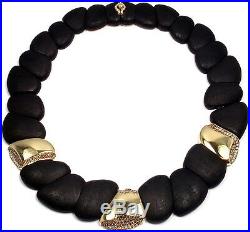 New! Roberto Coin 18k Yellow Gold Capri Collection Ddiamond Ebony Wood Necklace