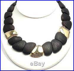 New! Roberto Coin 18k Yellow Gold Capri Collection Ddiamond Ebony Wood Necklace