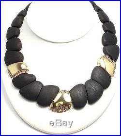 New! Roberto Coin 18k Yellow Gold Capri Collection Ddiamond Ebony Wood Necklace