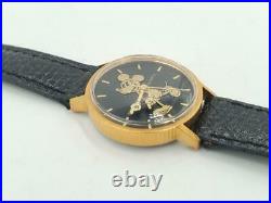 New Vintage Disney Bradley Gold & Black Coin Mickey Mouse Pie Eye Watch Mint