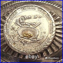 Old 1960s NAVAJO Silver Concho BELT BUCKLE RARE NEVADA 999 COIN Gold Nugget 94gr