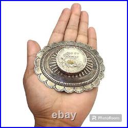 Old 1960s NAVAJO Silver Concho BELT BUCKLE RARE NEVADA 999 COIN Gold Nugget 94gr