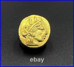 Old Antique Ancient Greek Attica Athens Antiquities Gold Coin Pendant 17 k 3.7 G