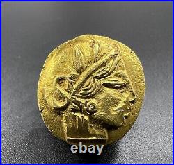 Old Antique Ancient Greek Attica Athens Antiquities Gold Coin Pendant 17 k 3.7 G