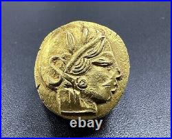 Old Antique Ancient Greek Attica Athens Antiquities Gold Coin Pendant 17 k 3.7 G