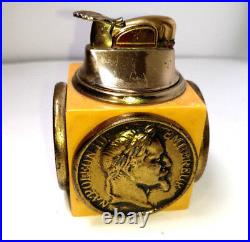 Old Vintage Rare Unique Evans Gold Toned Coins Ancient Table Top Lighter