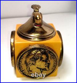 Old Vintage Rare Unique Evans Gold Toned Coins Ancient Table Top Lighter