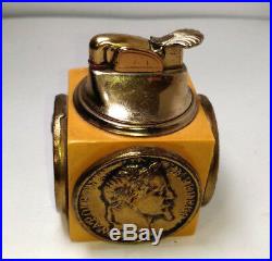 Old Vintage Rare Unique Evans Gold Toned Coins Ancient Table Top Lighter