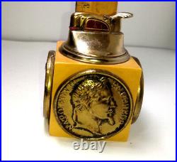 Old Vintage Rare Unique Evans Gold Toned Coins Ancient Table Top Lighter