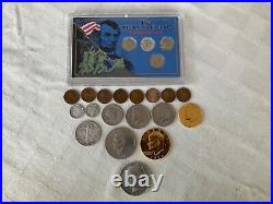 Old us coin collection wheat pennies, silver coins and gold plated coins