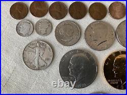 Old us coin collection wheat pennies, silver coins and gold plated coins