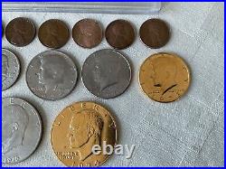 Old us coin collection wheat pennies, silver coins and gold plated coins