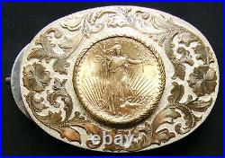 Original Vintage Robert W Boyd Reno Nevada 1925 $20 Gold Coin Silver Belt Buckle