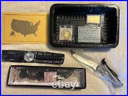 President Donald Trump 7 Piece collection Knife, Watch, Card, Gold Bar & Coin