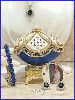 Princess Diana Collectible FABERGE egg MUSIC box Sapphire Bracelet Coin Jewelry