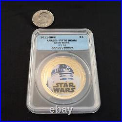 R2D2 Star Wars Coin R2-D2 Sealed Silver Gold plate 2011 Niue