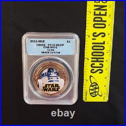 R2D2 Star Wars Coin R2-D2 Sealed Silver Gold plate 2011 Niue