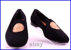 RALPH LAUREN COLLECTION Black Suede Gold Coin Vamp Flats Loafers 38.5