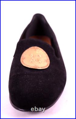 RALPH LAUREN COLLECTION Black Suede Gold Coin Vamp Flats Loafers 38.5