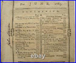 RARE 1785 The Boston Magazine (June)Coins/Gold Value Bowdoin, Governor of Mass