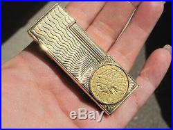 RARE- 18K SOLID GOLD DUNHILL LIGHTER with1908 $5 LIBERTY GOLD COIN