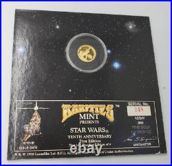RARE 1987 Star Wars 1/4 Ounce. 999 Gold Coin- Rarities Mint in Packaging