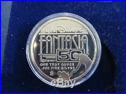 RARE Disney Fantasia 50th Ann. Silver and Gold Proof LTD 7-Coin Set withCOA