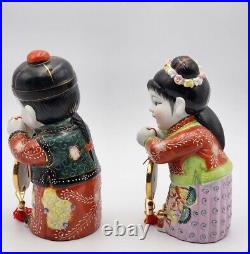 RARE Golden Boy and Jade Girl Chinese porcelain Lucky Children with Gold Coins