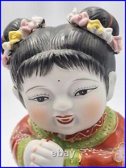 RARE Golden Boy and Jade Girl Chinese porcelain Lucky Children with Gold Coins