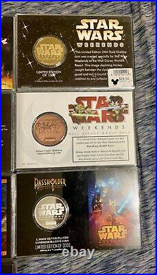 RARE STAR WARS WALT DISNEY WORLD PASSHOLDER WEEKEND GOLD COINS & CASES Lot Of 13