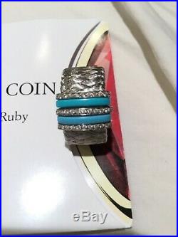 ROBERTO COIN 18K WHITE GOLD DIAMOND and TURQUOISE RING PRIMAVERA COLLECTION